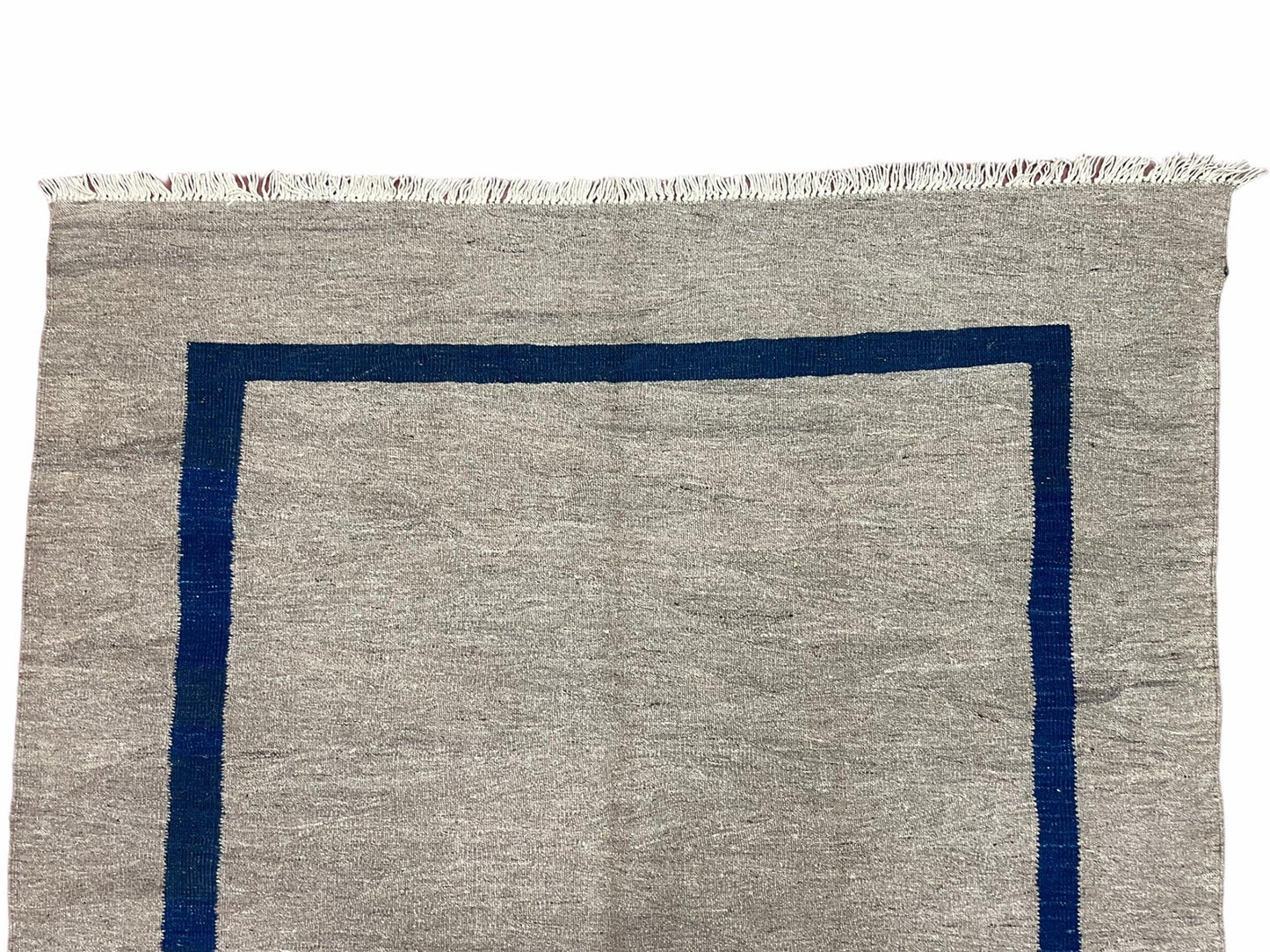 Geometric Turkish Kilim Rug 5' 7" x 7' 9", Flatweave Carpet, Minimal Design, Anatolian Carpet, Gray, Geometric, Dark Blue, Hand-Knotted, New - Nuvé