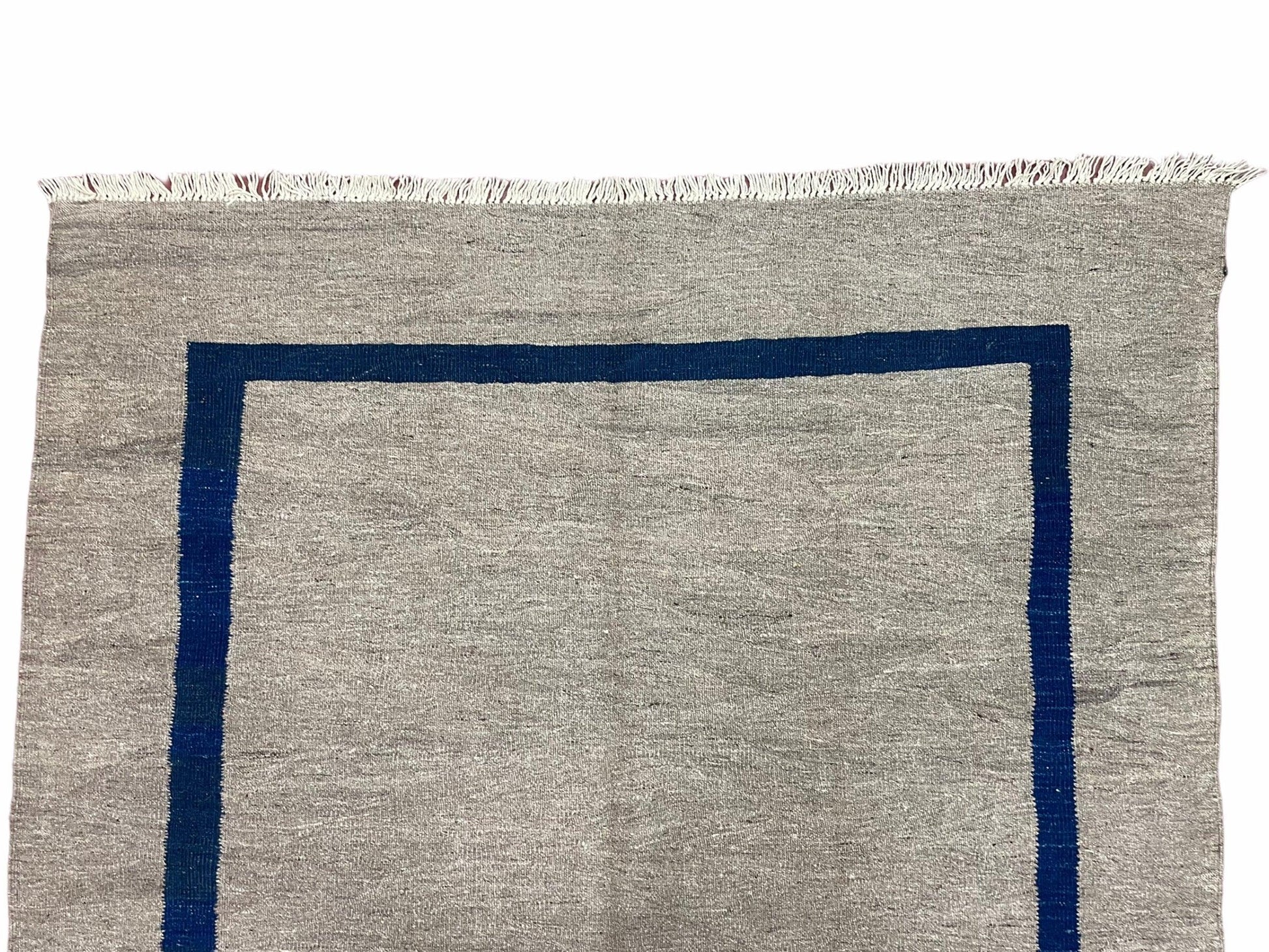 Geometric Turkish Kilim Rug 5' 7" x 7' 9", Flatweave Carpet, Minimal Design, Anatolian Carpet, Gray, Geometric, Dark Blue, Hand-Knotted, New - Nuvé