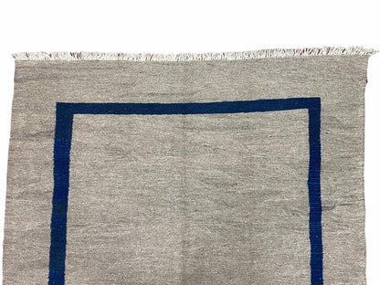 Geometric Turkish Kilim Rug 5' 7" x 7' 9", Flatweave Carpet, Minimal Design, Anatolian Carpet, Gray, Geometric, Dark Blue, Hand-Knotted, New - Nuvé