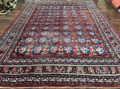 Antique Persian Bijar Rug 9x12 - Allover Motif, Red & Blue - Nuvé