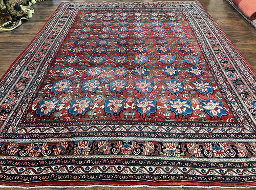 Antique Persian Bijar Rug 9x12 - Allover Motif, Red & Blue - Nuvé