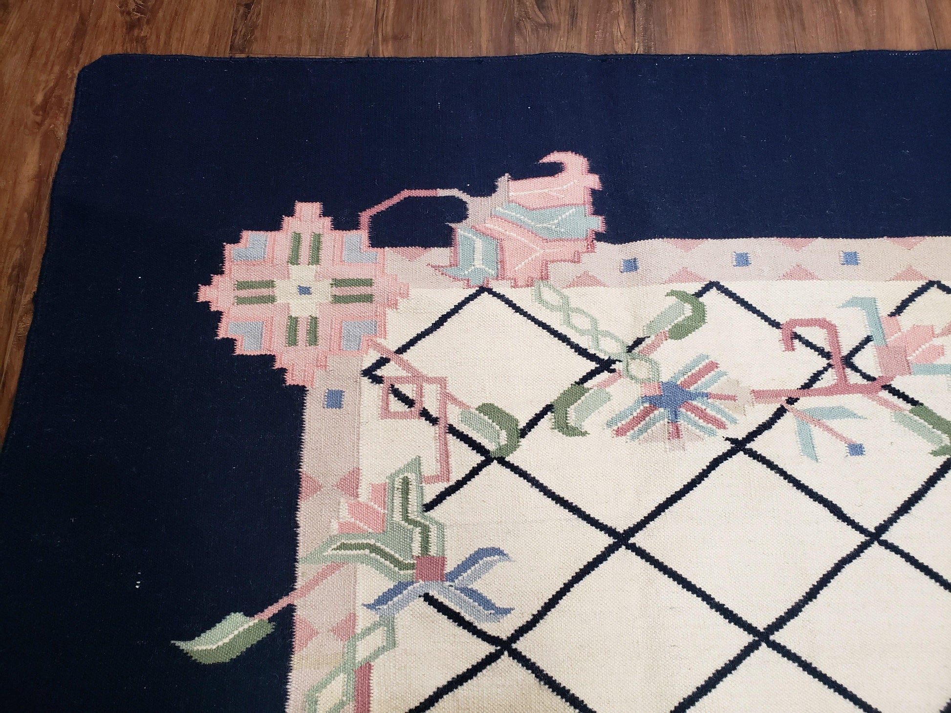 Vintage Dhurrie Rug, Indian Dhurrie 8x11 - 9x11, Wool Hand-Woven Ivory & Black Indo Carpet, Large Flat Weave Rug Living Room Rug Black White - Nuvé