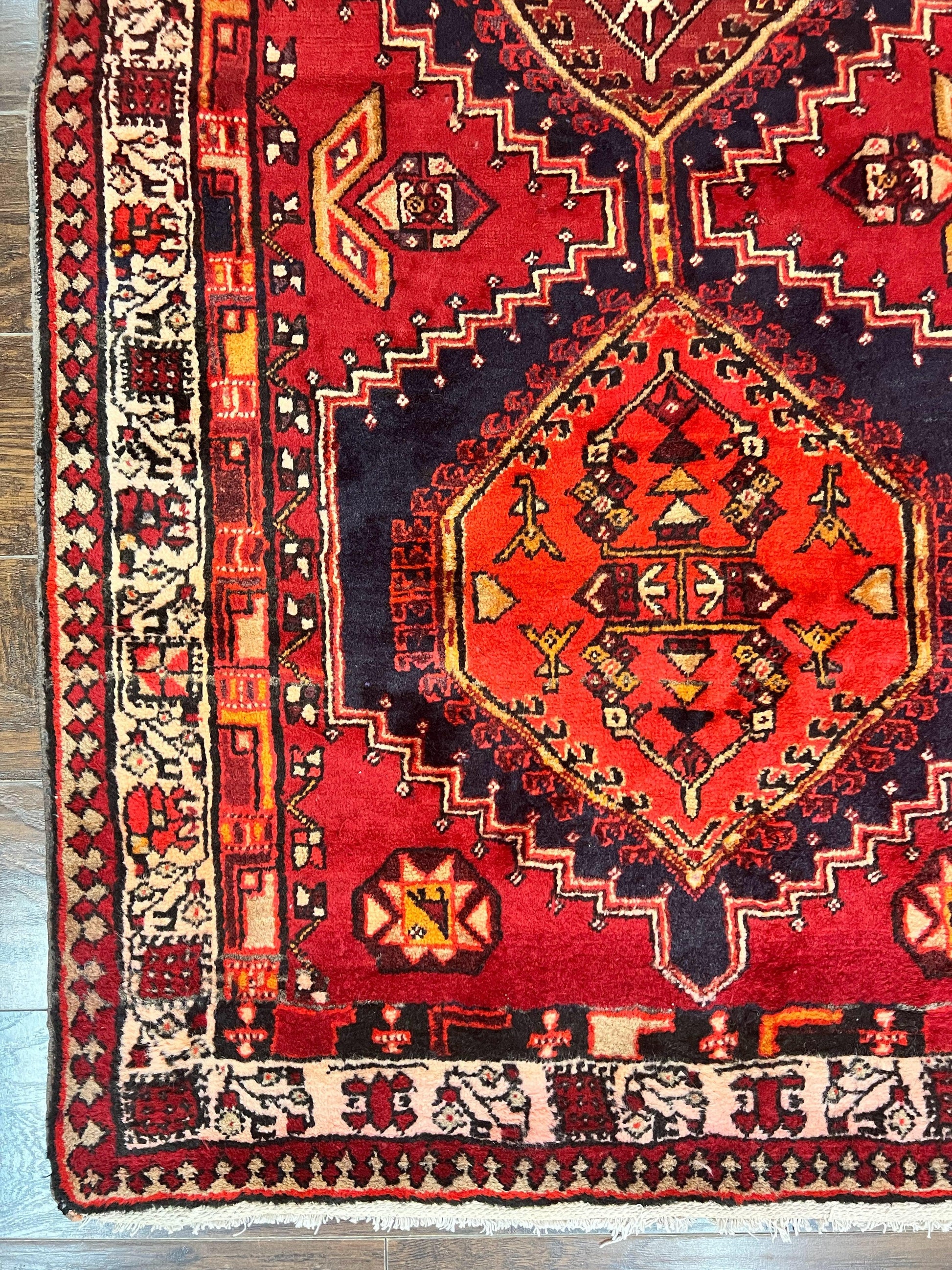 Persian Heriz Runner Rug 3.7 x 11, Persian Tribal Runner, Handmade Wool, Medallions, Geometric, Red, Antique Vintage Hand Knotted Rug - Nuvé