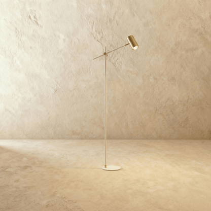 Residence Supply Bellis Floor Lamp with a sleek modern design and a tall, adjustable stand featuring a stylish lampshade.