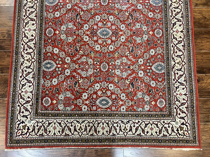 Red Persian Qum Rug 5 x 7.6, Hand Knotted Vintage Wool Fine Carpet 270 KPSI, Floral Allover - Nuvé