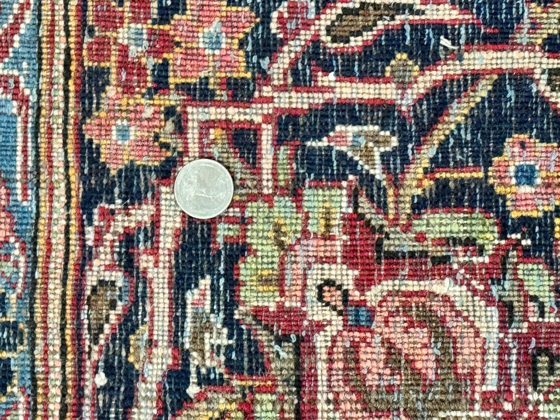 Red Persian Kashan Rug 10x14, Hand-Knotted Semi Antique Floral Medallion Handmade Wool Carpet, Red & Navy Blue - Nuvé