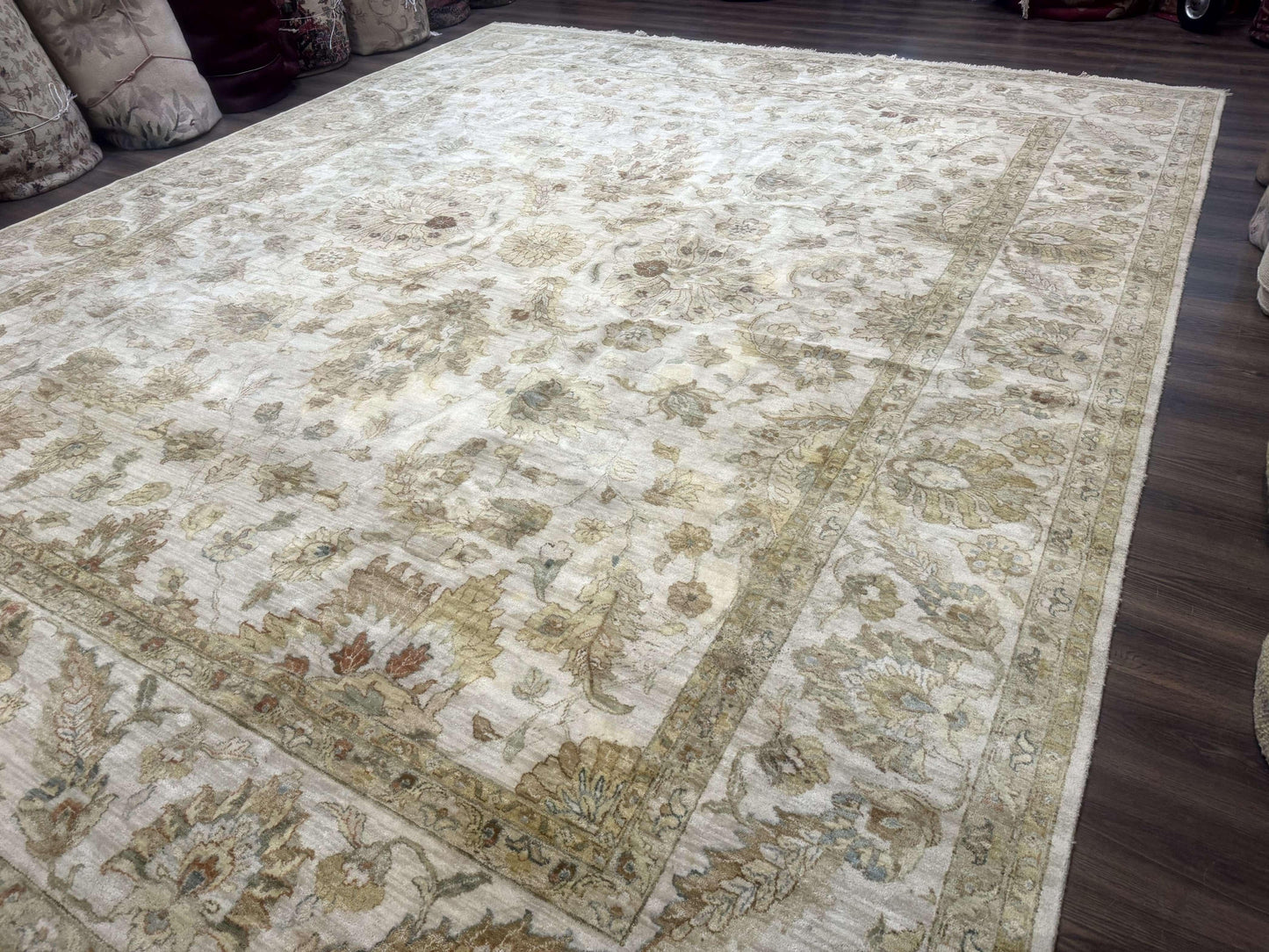 Palace Size Rug 12x15, Neutral Light Colors, Oat, Peshawar Chobi Oushak Rug, Handmade Wool Rug - Nuvé