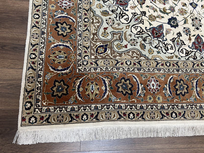 Wonderful Persian Tabriz Rug 7x10, Floral Medallion, Very Fine Oriental Carpet, Ivory