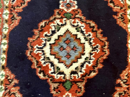 Small Indo Persian Rug 2x3, Navy Blue & Terracotta, Wool, Handmade - Nuvé