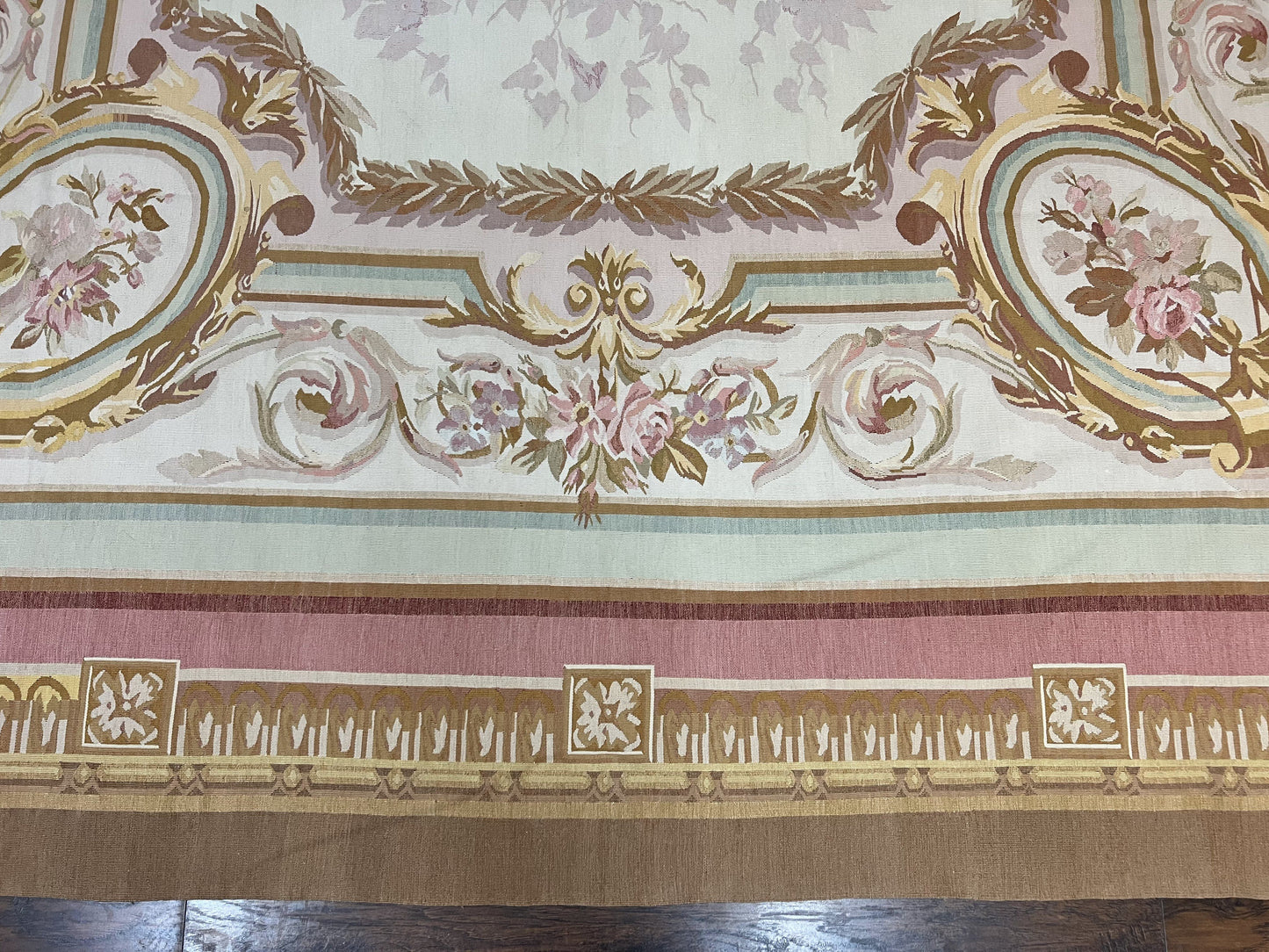 Large Aubusson Rug 11x15, Oversized Gallery Palace Size Flatweave Savonnerie Carpet 11 x 15 ft, Wool Handmade Vintage Elegant European - Nuvé