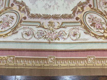 Large Aubusson Rug 11x15, Oversized Gallery Palace Size Flatweave Savonnerie Carpet 11 x 15 ft, Wool Handmade Vintage Elegant European - Nuvé