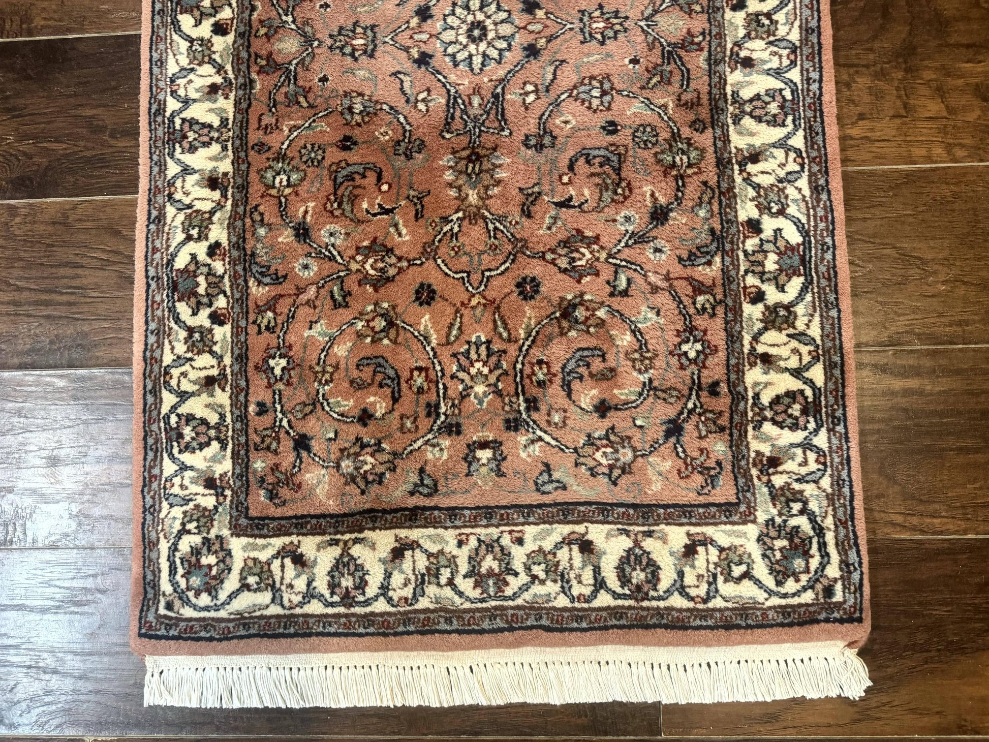 Indo Persian Runner Rug 2.6 x 10, Coral and Cream, Hand Knotted 10ft Wool Oriental Runner for Hallway or Kitchen - Nuvé