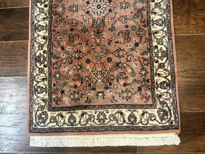 Indo Persian Runner Rug 2.6 x 10, Coral and Cream, Hand Knotted 10ft Wool Oriental Runner for Hallway or Kitchen - Nuvé