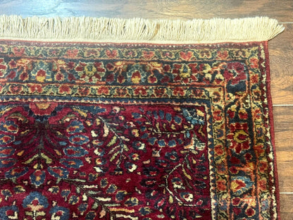 Antique Persian Sarouk Rug 3.6 x 5, Red, 1920s Persian Carpet - Nuvé