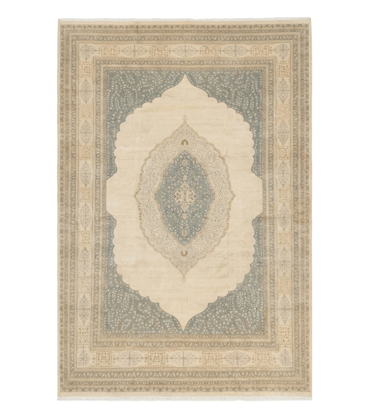 Palace Size Pak Persian Rug 12x18, Haji Jalili Design, Pakistani Carpet, Oat and Light Blue, Fine 260 KPSI