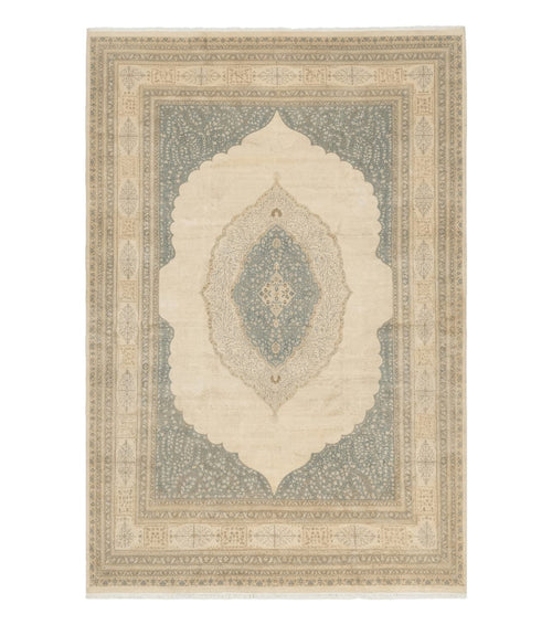 Palace Size Pak Persian Rug 12x18, Haji Jalili Design, Pakistani Carpet, Oat and Light Blue, Fine 260 KPSI