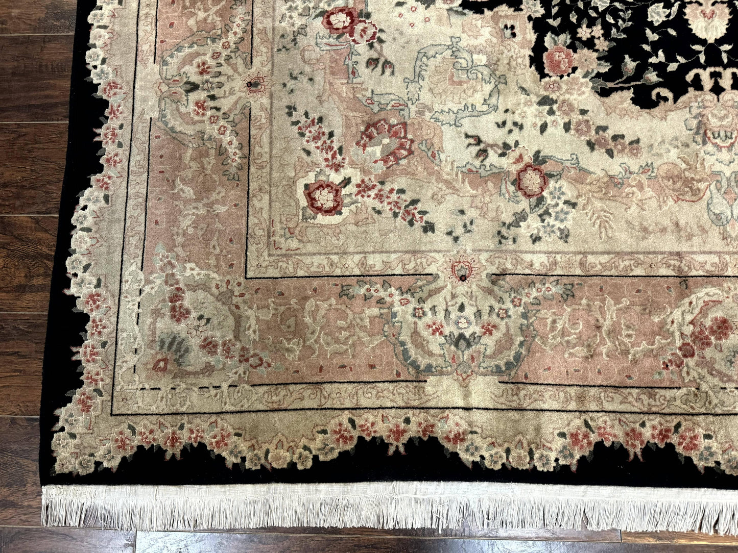 Pak Persian Tabriz Rug 8.6 x 11.6, Black Pink, Traditional Elegant Formal Oriental Carpet, Dining Room Rug, Fine 225 KPSI - Nuvé