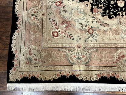 Pak Persian Tabriz Rug 8.6 x 11.6, Black Pink, Traditional Elegant Formal Oriental Carpet, Dining Room Rug, Fine 225 KPSI - Nuvé