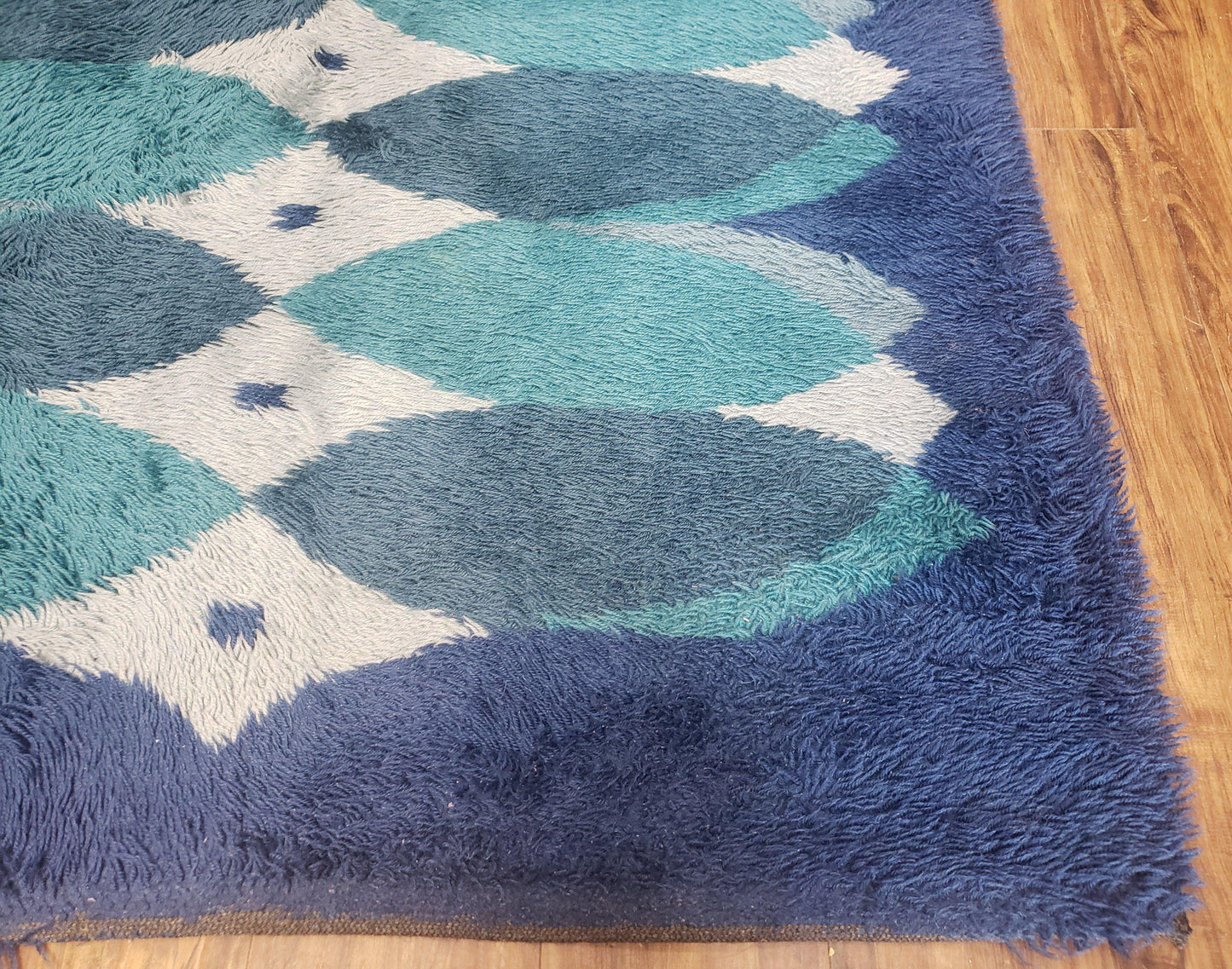 Blue Rya Rug, 1960s Mid-Century Danish Shag Rug 4'6" x 6'7", Ege Rya Modern Carpet, Cyan DeLuxe Rya Shag Rug, Vintage Area Rug 4x6, 5x7 Rug - Nuvé