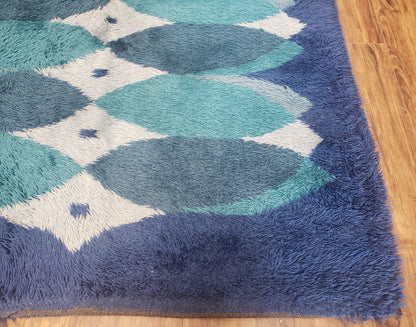 Blue Rya Rug, 1960s Mid-Century Danish Shag Rug 4'6" x 6'7", Ege Rya Modern Carpet, Cyan DeLuxe Rya Shag Rug, Vintage Area Rug 4x6, 5x7 Rug - Nuvé