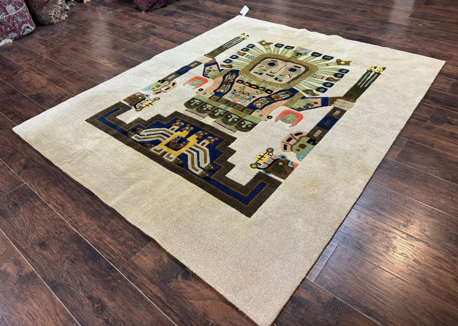 South American Rug 6x7, Unique Native American Design, Ivory, Ecuador Rug, Handmade Wool - Nuvé