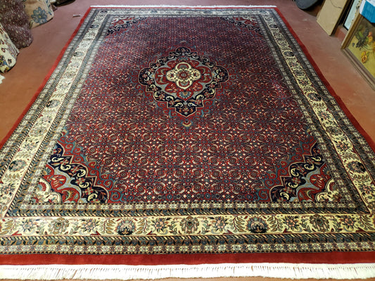 Indian Rug 9x12 Red Indo Bidjar Rug 9x12 Vintage Rug Allover Pattern Medallion Rug Wool Rug Nice Persian Design - Nuvé
