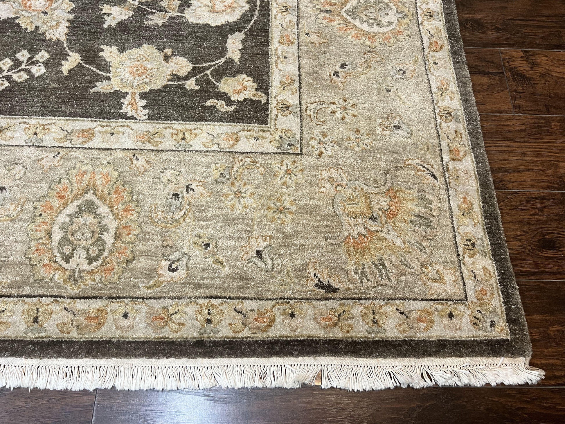 Indo Persian Rug 9x12, Sultanabad Indian Carpet, Dark Brown, Hand Knotted Vintage Wool Rug - Nuvé