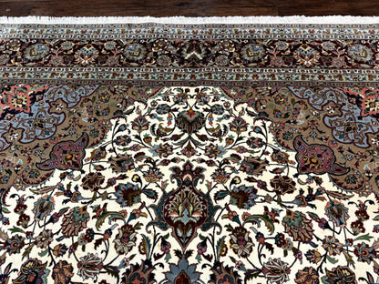 Persian Tabriz Rug 8x11, Floral Medallion Traditional Area Rug, Fine 300 KPSI, Ivory Maroon - Nuvé