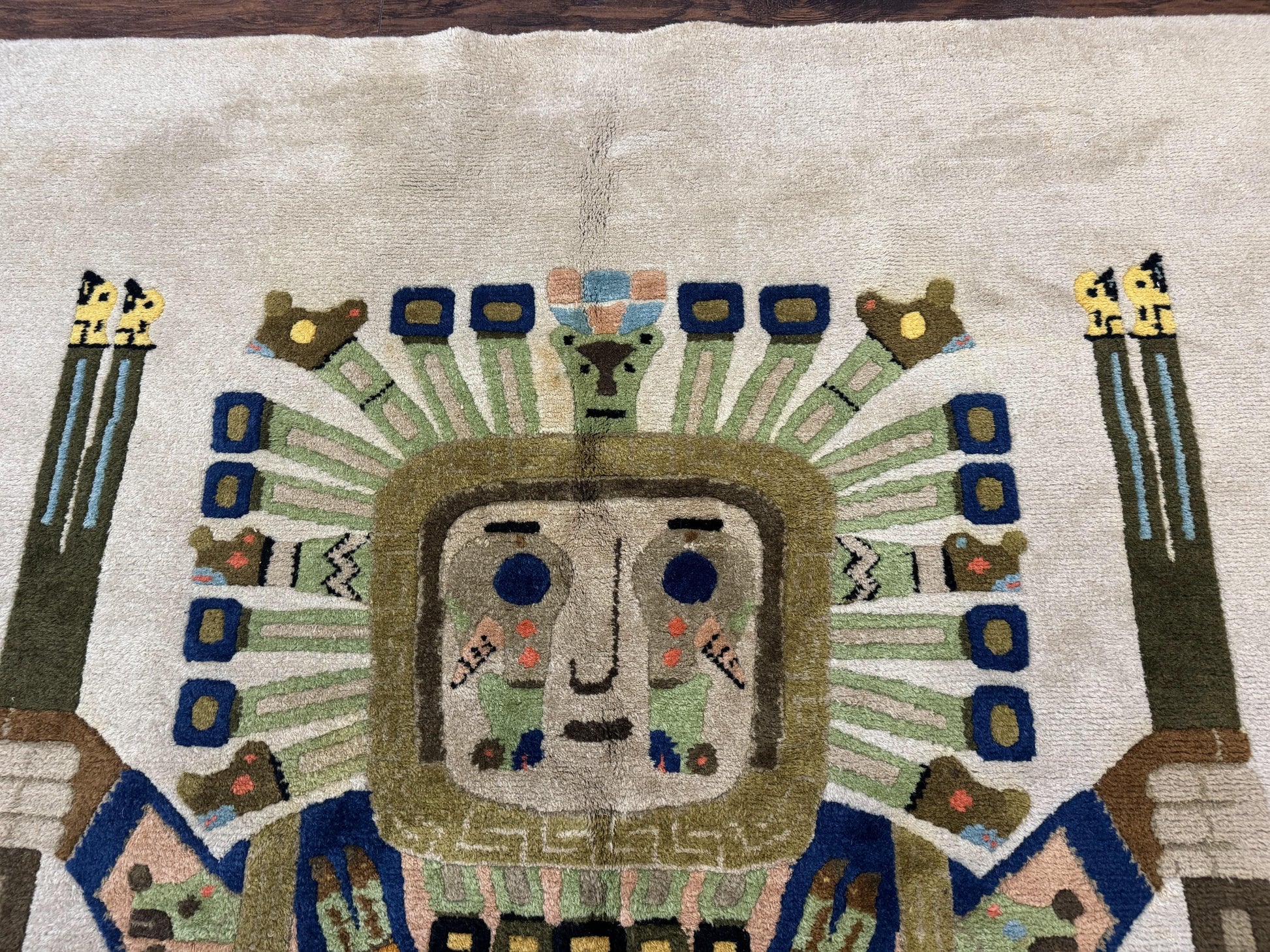 South American Rug 6x7, Unique Native American Design, Ivory, Ecuador Rug, Handmade Wool - Nuvé