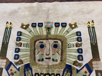 South American Rug 6x7, Unique Native American Design, Ivory, Ecuador Rug, Handmade Wool - Nuvé