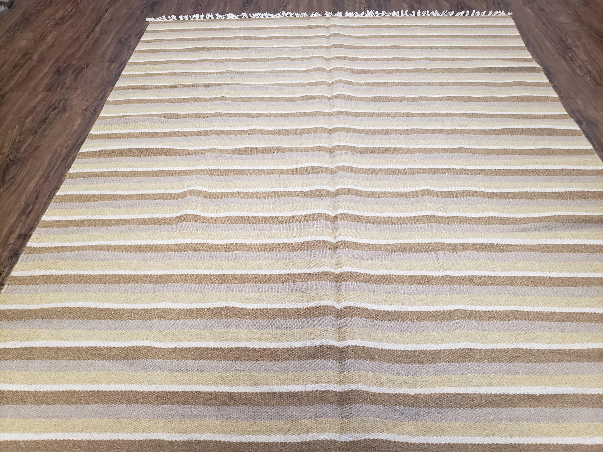 New Indian Striped Blanket, Multicolor Earthern Tones Kilim Rug, Wool Handmade South American Style Blanket, Queen Sized Bedspread 5x8 - 6x8 - Nuvé