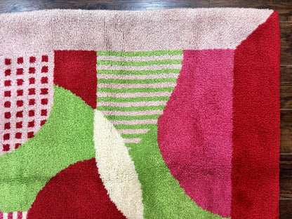 European Shag Rug 4.8 x 4.8, Modern Abstract Design, Green Pink Red, Square Shag Rug, Unique - Nuvé