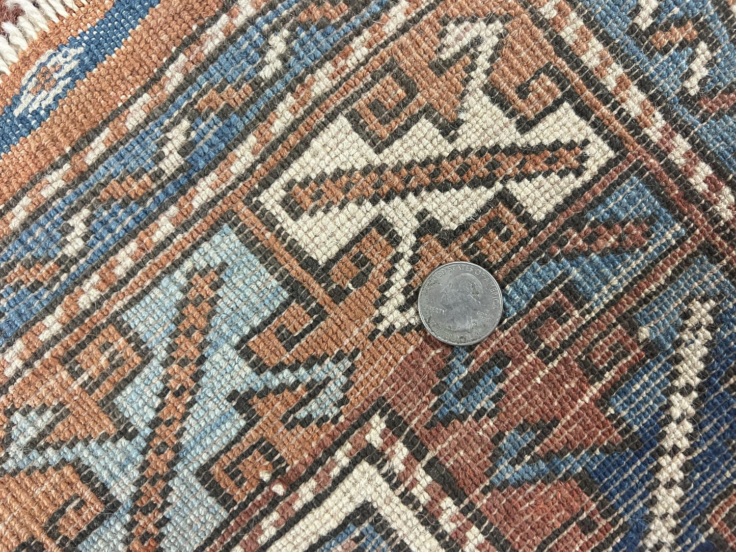 Turkish Kazak Rug 3x4, Wool Hand Knotted Handmade Vintage Carpet, Geometric Tribal Repeated Motif, Small 3 x 4 Antique Rug, Cream Red - Nuvé