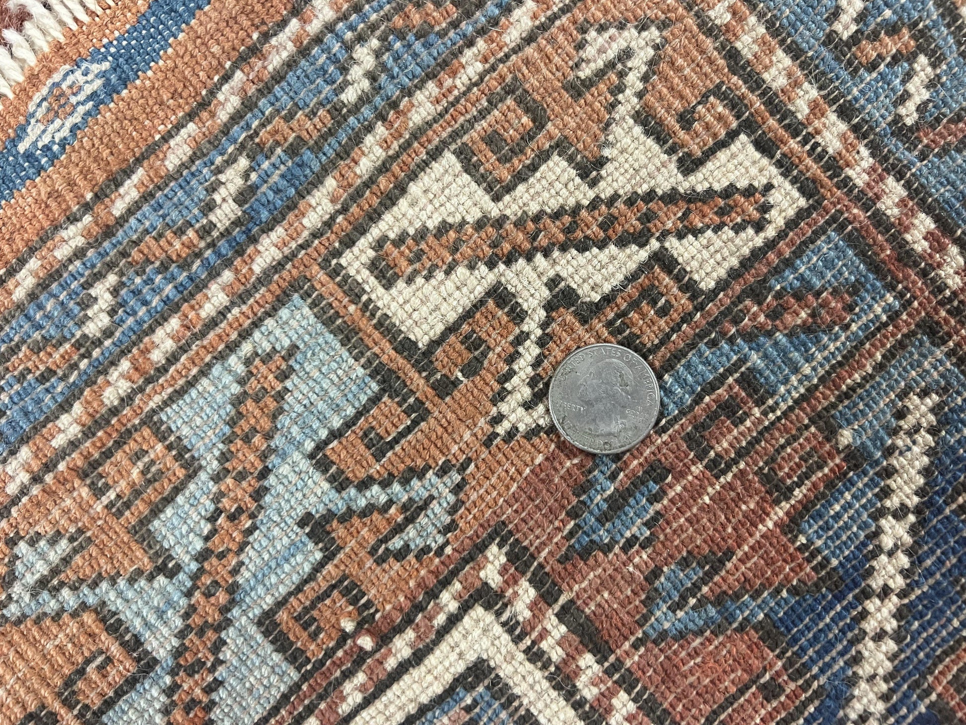 Turkish Kazak Rug 3x4, Wool Hand Knotted Handmade Vintage Carpet, Geometric Tribal Repeated Motif, Small 3 x 4 Antique Rug, Cream Red - Nuvé
