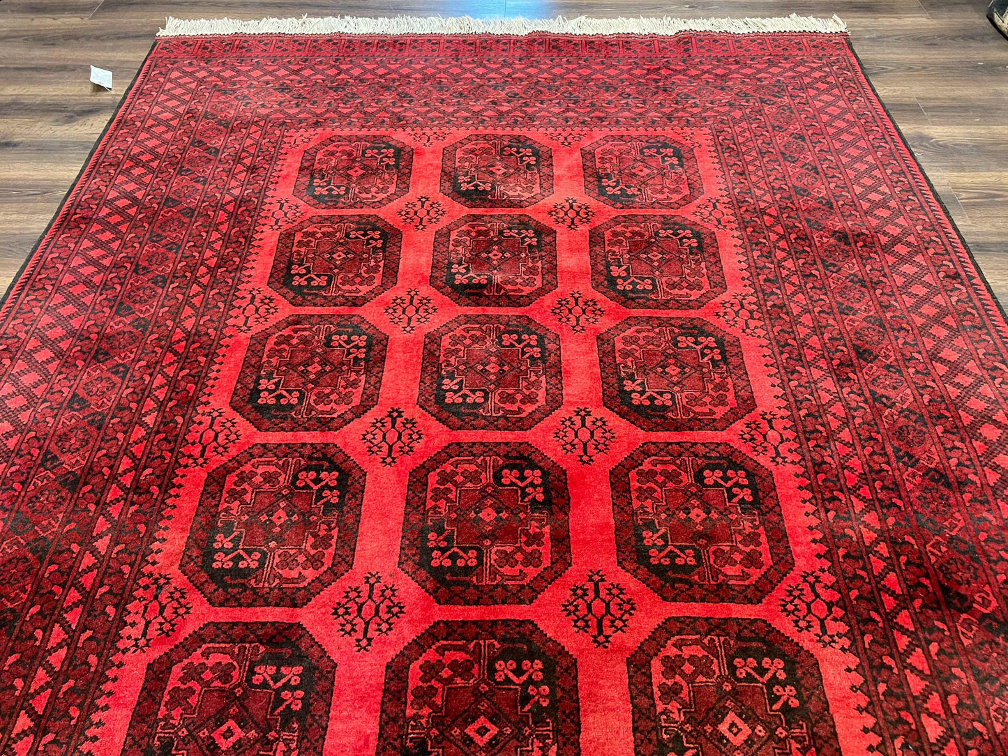 Afghan Turkoman Rug 7x10, Vintage Yamud Beshir Bokhara Carpet, Red and Black Bukhara Hand-Knotted Oriental Wool Handmade Rug, Elephant Foot - Nuvé