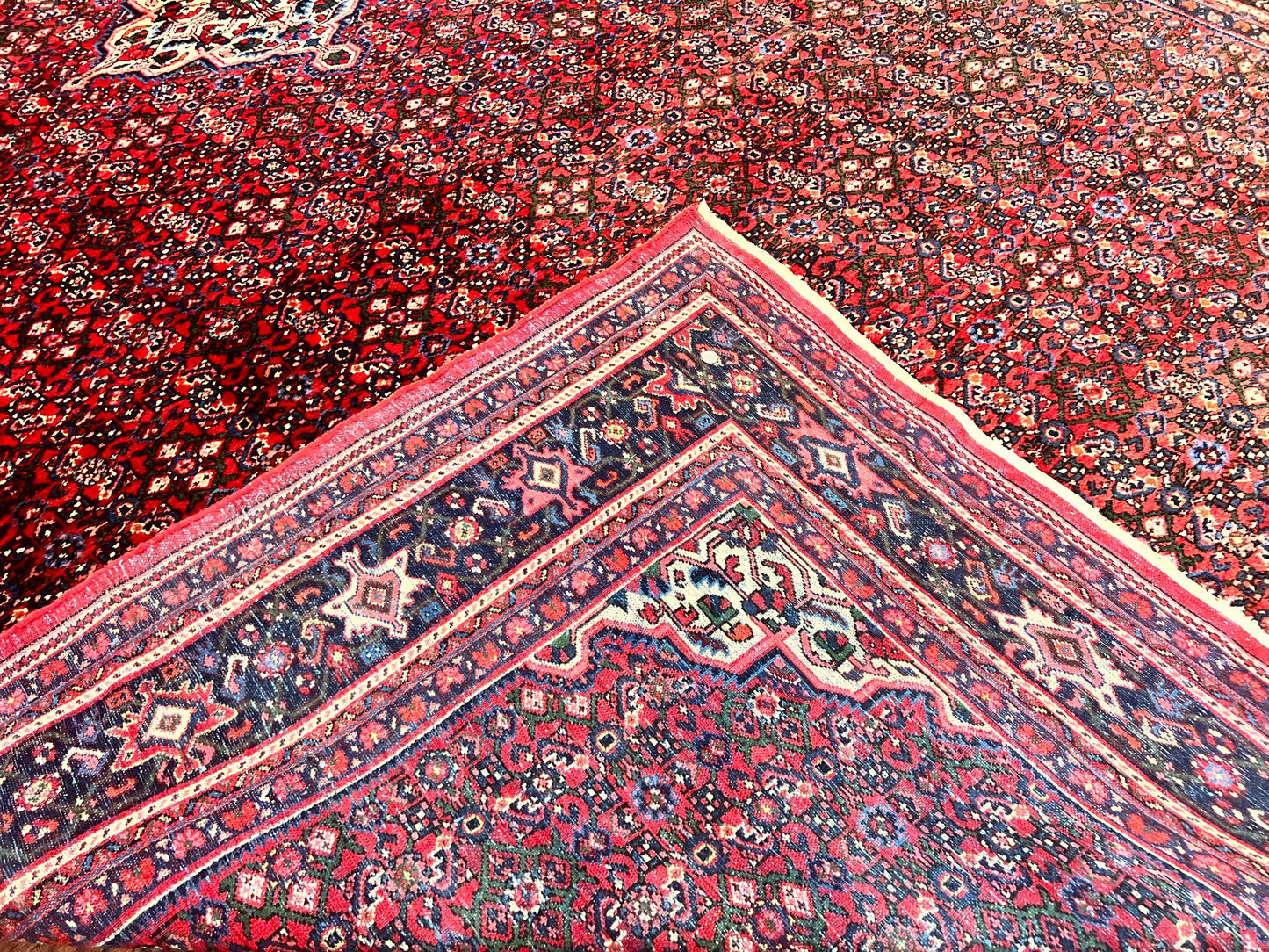 Large Persian Tribal Rug 11x17, Palace Sized Wool Handmade Vintage Carpet, Oversized Hand Knotted Rug, Red, Hamadan Dargazin Rug - Nuvé