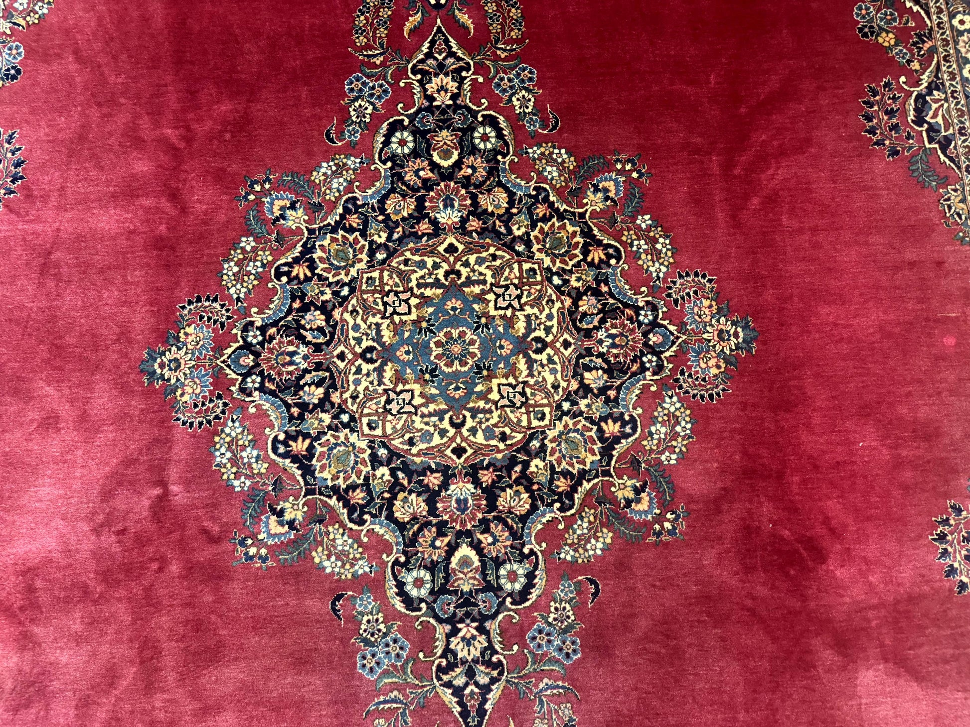 Persian Kashan Rug 9x12, Traditional, Semi Open Field, Red, Signed By Master Weaver, Antique Rug - Nuvé