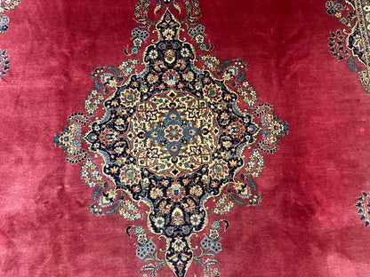 Persian Kashan Rug 9x12, Traditional, Semi Open Field, Red, Signed By Master Weaver, Antique Rug - Nuvé