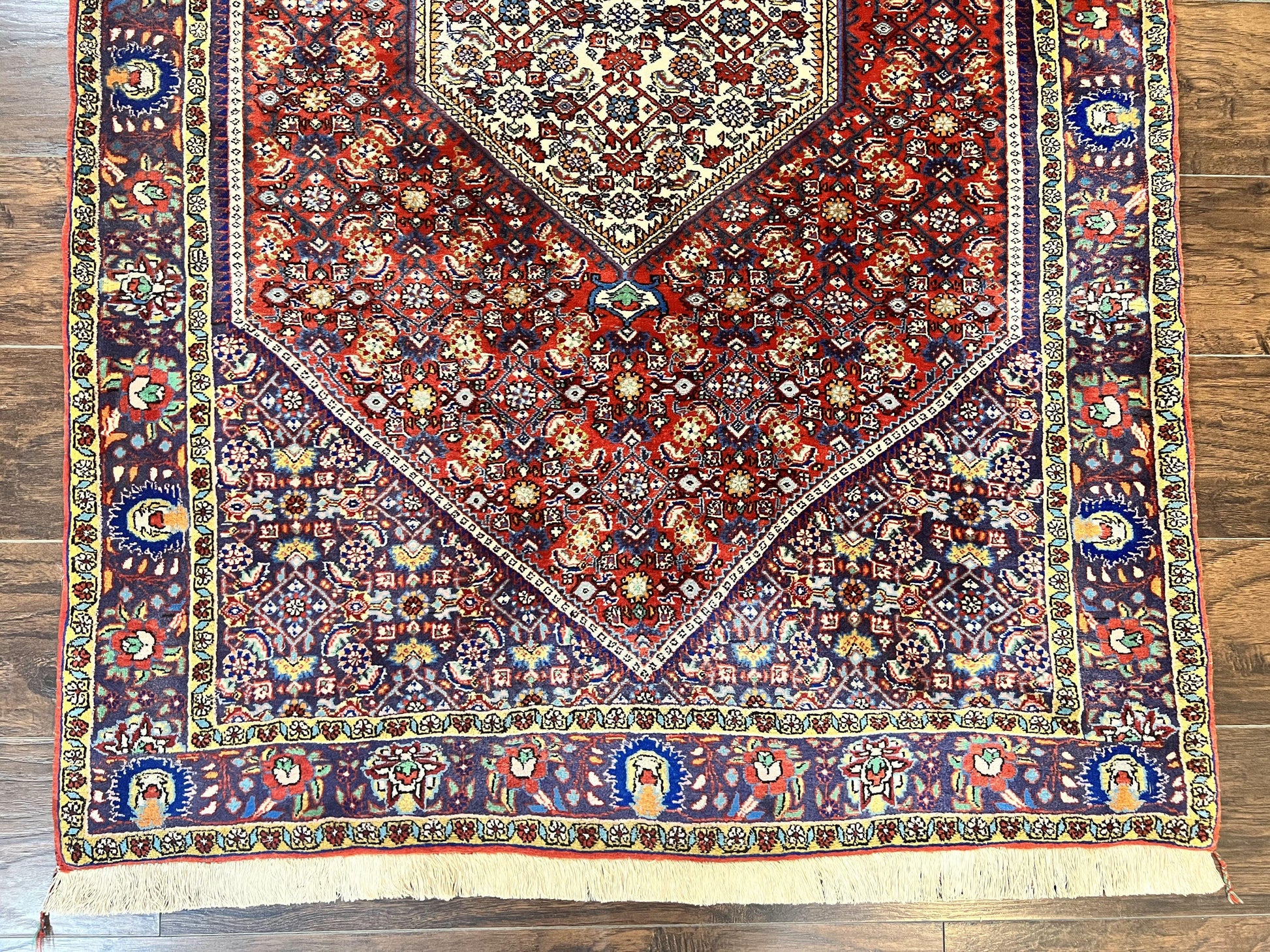 Persian Bidjar Rug 4x6, Handmade Oriental Carpet, Fine Weave, Herati Mahi Pattern, Vintage, Red, 300 KPSI - Nuvé