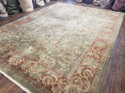 Vintage Indo Mahal Area Rug 9x12, Wool Hand-Knotted Laurel Green & Auburn Indian Carpet, 9 x 12 Floral Carpet, Living Room Rug - Nuvé