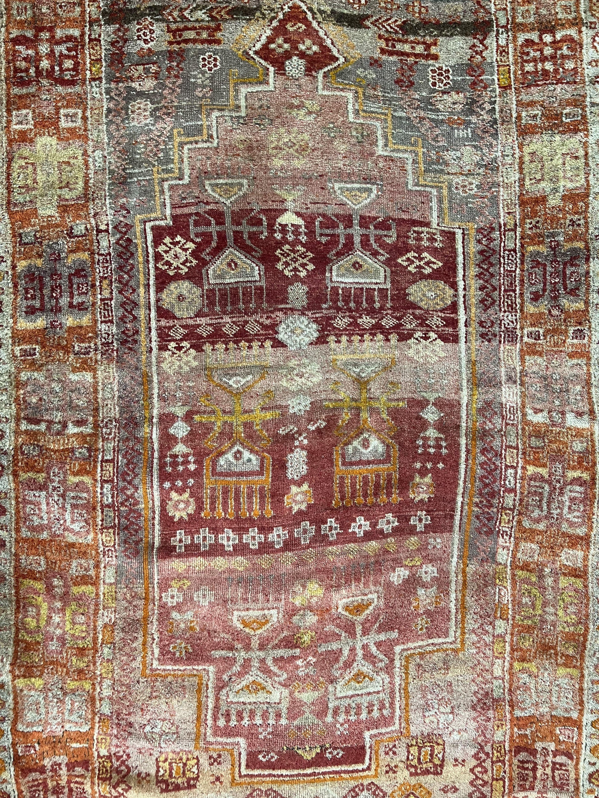 Antique Turkish Melas Rug 4x7, Tribal Geometric Unique Collectible Hand Knotted Wool Oriental Carpet, Rare 1920s Rug, Burnt Orange Red - Nuvé