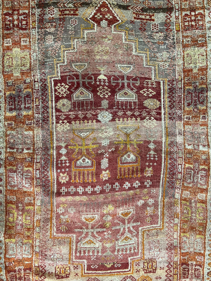 Antique Turkish Melas Rug 4x7, Tribal Geometric Unique Collectible Hand Knotted Wool Oriental Carpet, Rare 1920s Rug, Burnt Orange Red - Nuvé