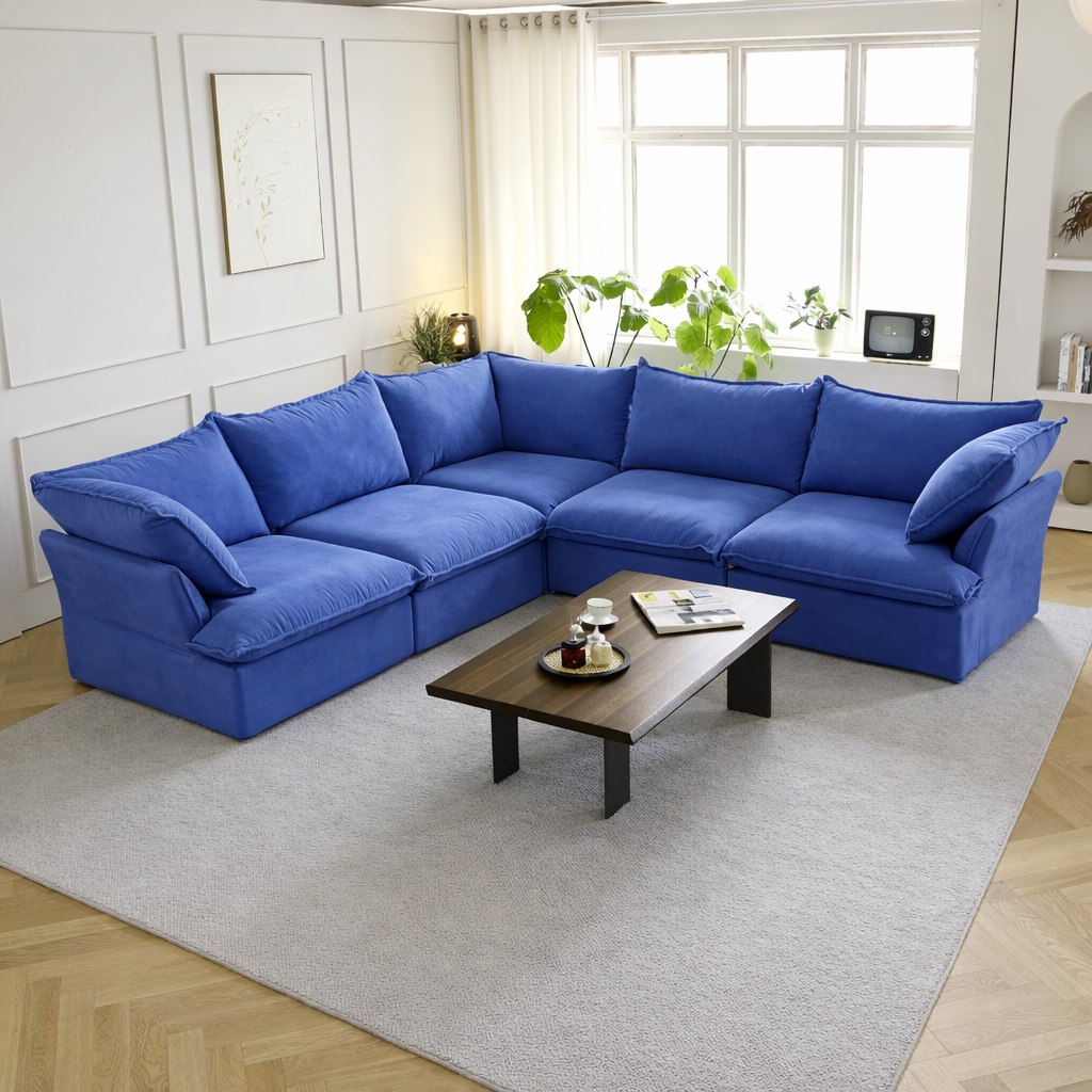 Sabi Modular Boucle Cloud Sofa - Blue - 5-Seater Corner Sectional (V-Shaped) - Nuvé