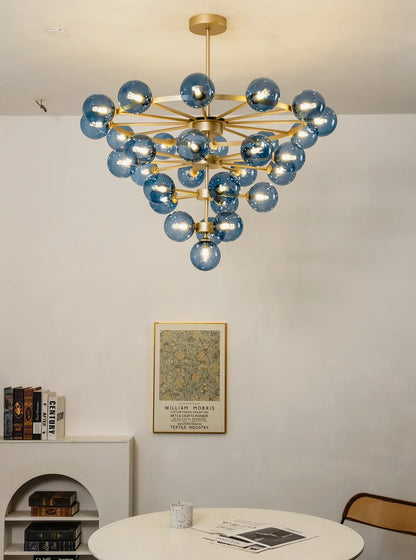 Blue Glass Bubble Globe Tiered Chandelier