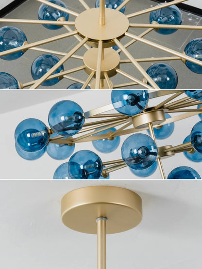 Blue Glass Bubble Globe Tiered Chandelier