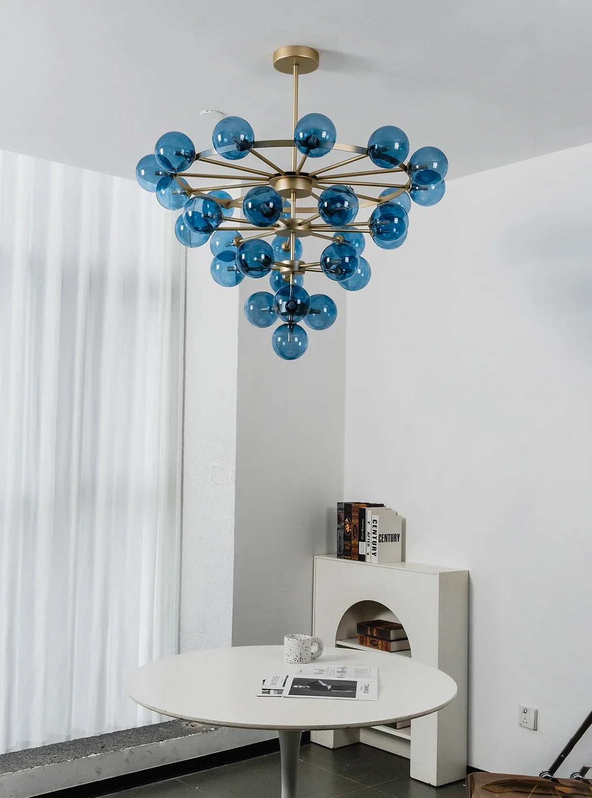 Blue Glass Bubble Globe Tiered Chandelier