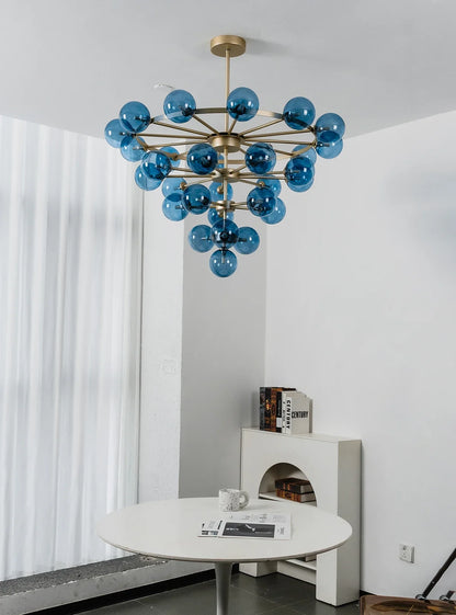 Blue Glass Bubble Globe Tiered Chandelier
