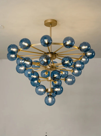 Blue Glass Bubble Globe Tiered Chandelier