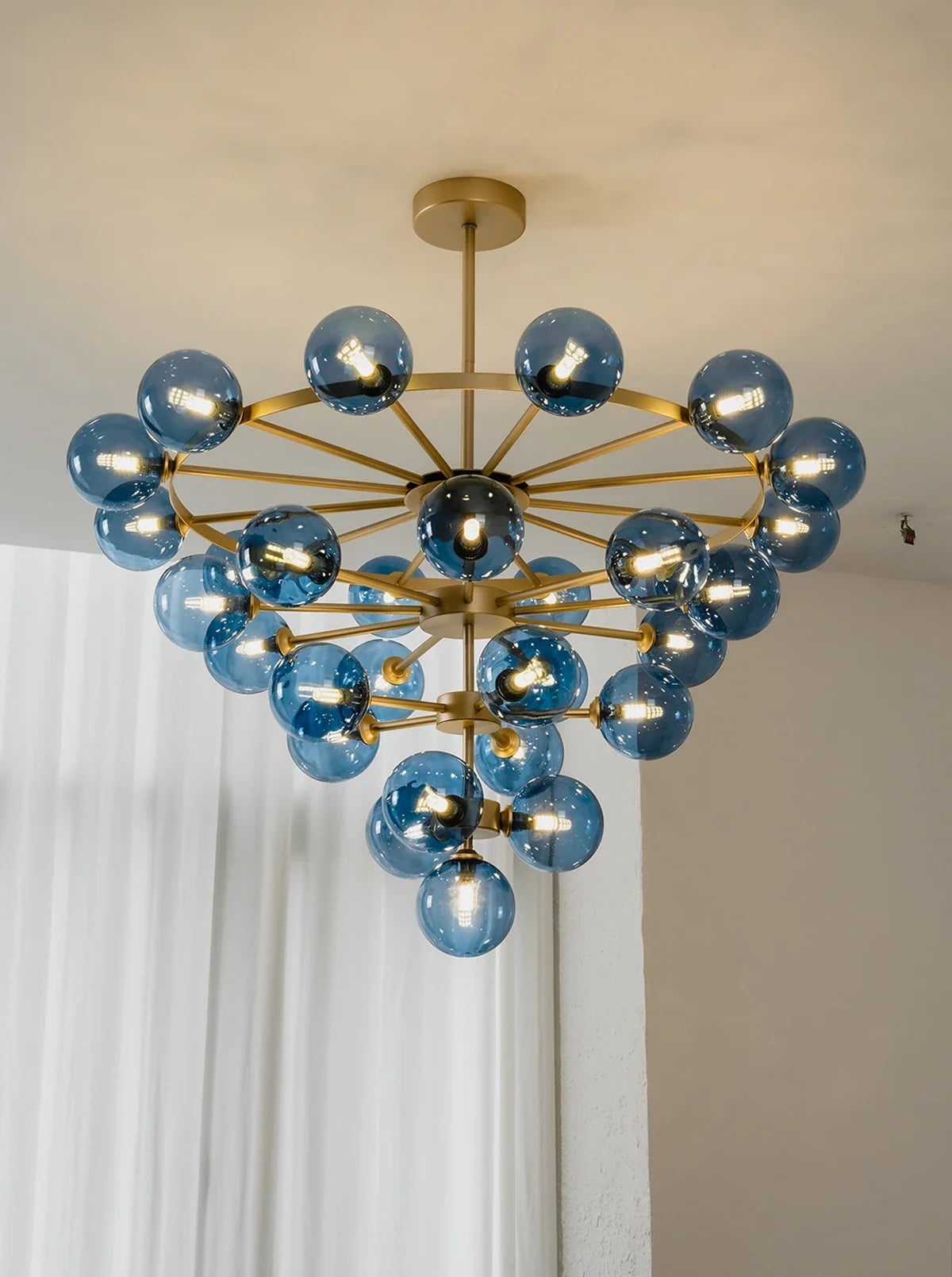 Blue Glass Bubble Globe Tiered Chandelier