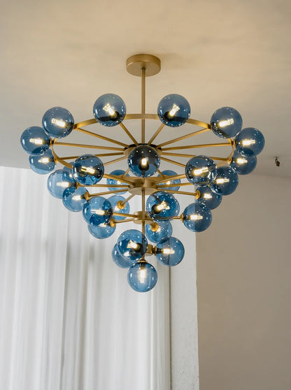 Blue Glass Bubble Globe Tiered Chandelier